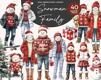Christmas Snowman Family Clipart | Family Christmas PNG | Christmas Family Portrait | Watercolor Christmas Clipart | My Family Clipart