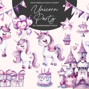 Unicorn Party Clipart | Cute Unicorn Clipart | Kawaii Unicorn Lover | Cute Unicorn Watercolor Clipart | Baby Shower Clipart | Nursery Decor