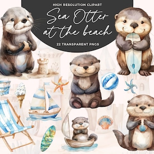 Seeotter Clipart | Seeotter Png | Niedliche Otter Illustration | Meeresbewohner | Babyparty | Kinderzimmer Kunst | Junk Journal | Papierkunst