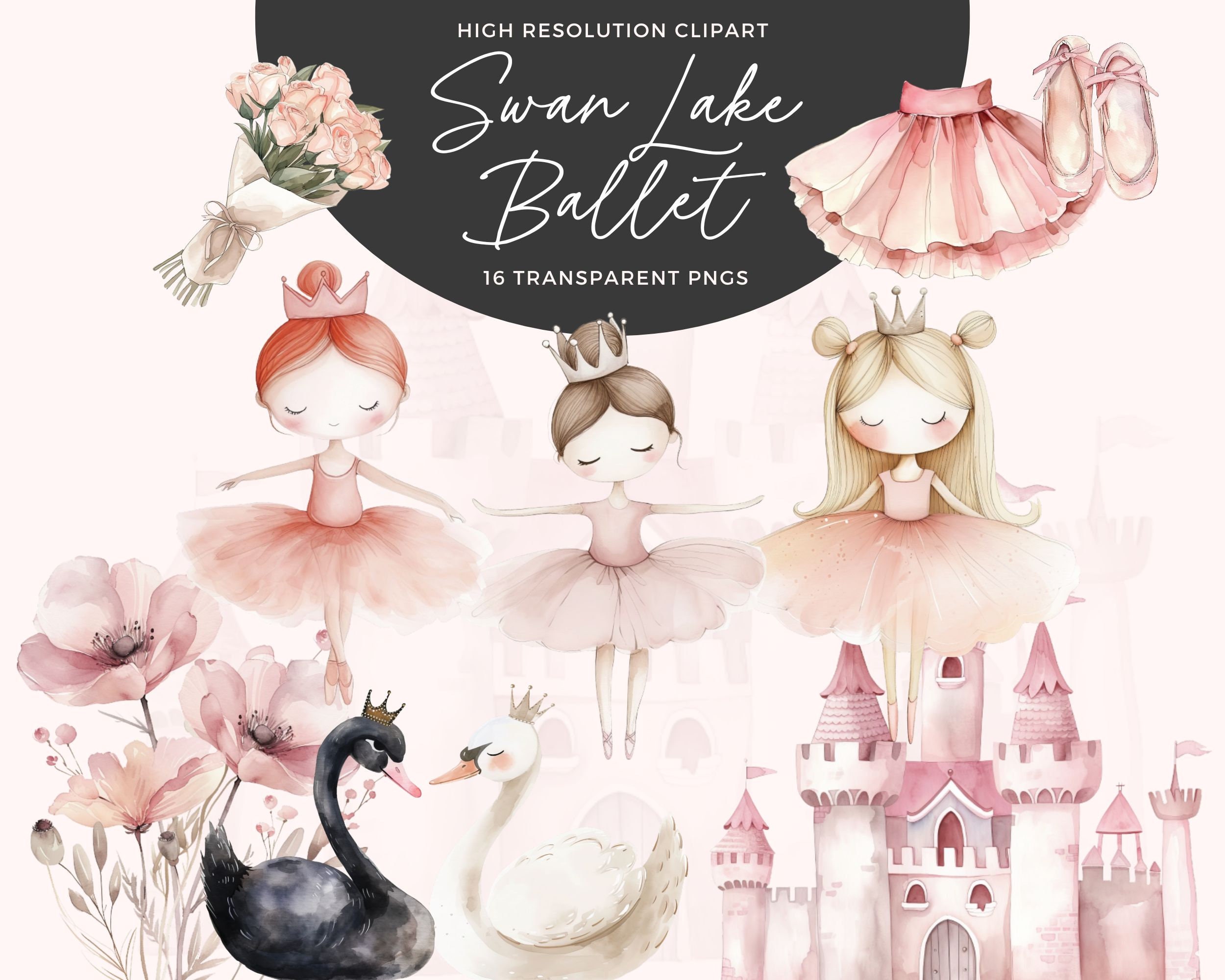 Watercolor Swan Lake Clipart | Ballerina Clipart | Ballet PNG | Swan ...