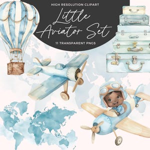 Flieger Clipart Bundle | Flugzeug Clipart | Jungen Clipart | Babyparty Clipart | Erster Geburtstag Clipart | Kinderzimmer Kunst | Papierkunst