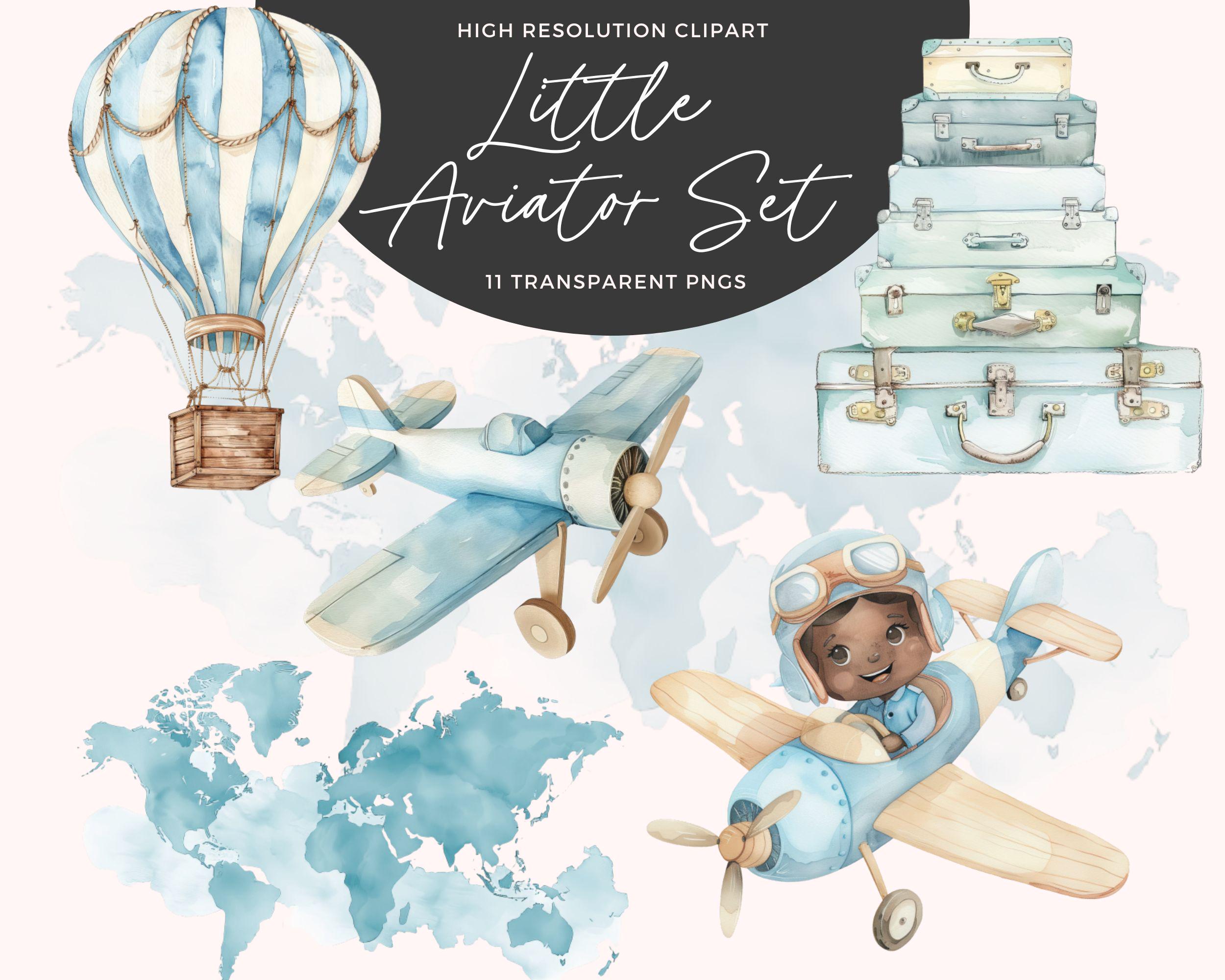 Aviator Clipart Bundle | Airplane Clipart | Black Boys Clipart | Baby Shower Clipart | First Birthday Clipart | Nursery Art | Paper Craft