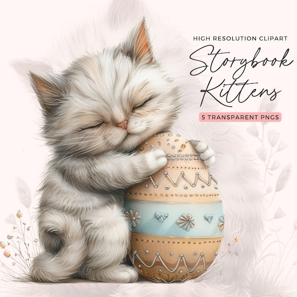 Easter Storybook Kitten Clipart | Easter Clipart Bundle | Watercolor Cats Clipart | Kittens Illustrations | Cute Cats | Junk Journal