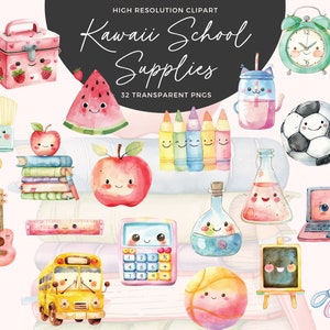 Imágenes prediseñadas de útiles escolares lindos / Imágenes prediseñadas de útiles escolares lindos / Imágenes prediseñadas de Kawaii / Autobús escolar / Regreso a la escuela / Imágenes prediseñadas de estudiantes