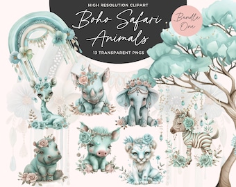 Boho Safari Animal Clipart | Cute Safari Animals Clipart Png | Jungle Animals Clipart | Safari Jungle Animals Clip Art | Nursery Wall Decor