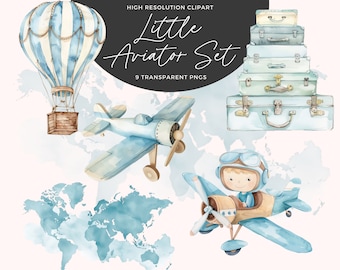 Aeroplane Clipart | Hot Air Balloon | Baby Shower Clipart | First Birthday Clipart | Nursery Art | Junk Journal | Paper Craft