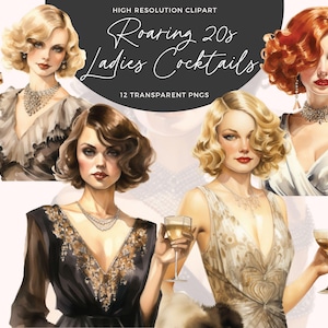 Clipart da donna dei ruggenti anni '20 / Festa degli anni '20 / Clipart ragazza glamour / Stampabili di clipart vintage / Art Deco / Riviste spazzatura / Uso commerciale