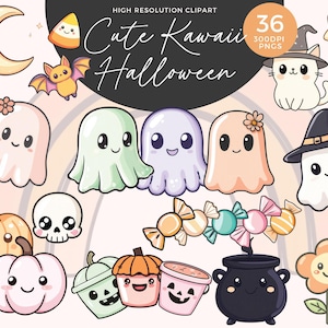Clipart di fantasmi carini kawaii / Halloween carino / Halloween per bambini / Clipart spettrale / Clipart kawaii carino / Adesivi kawaii / Diari spazzatura