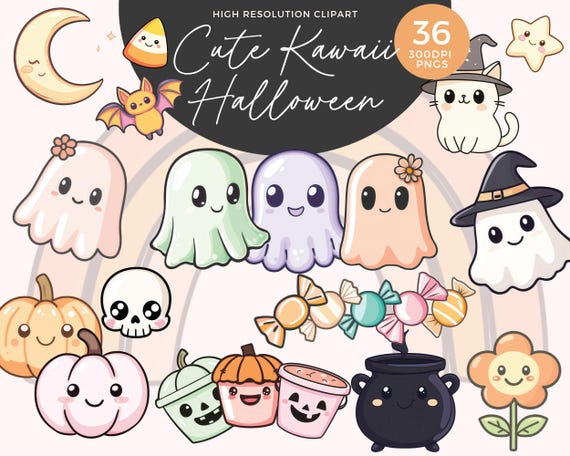 Kawaii Cute Ghosts Clipart | Cute Halloween | Kids Halloween | Spooky Clipart | Cute Kawaii Clipart | Kawaii Stickers | Junk Journals