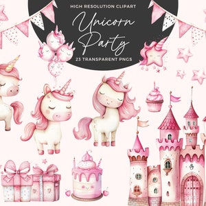 Unicorn Party Clipart | Cute Unicorn Clipart | Kawaii Unicorn Lover | Cute Unicorn Watercolor Clipart | Baby Shower Clipart | Nursery Decor