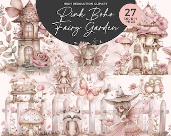 Pink Fairy Garden Clipart | Magical Forest PNG (Digital Download)