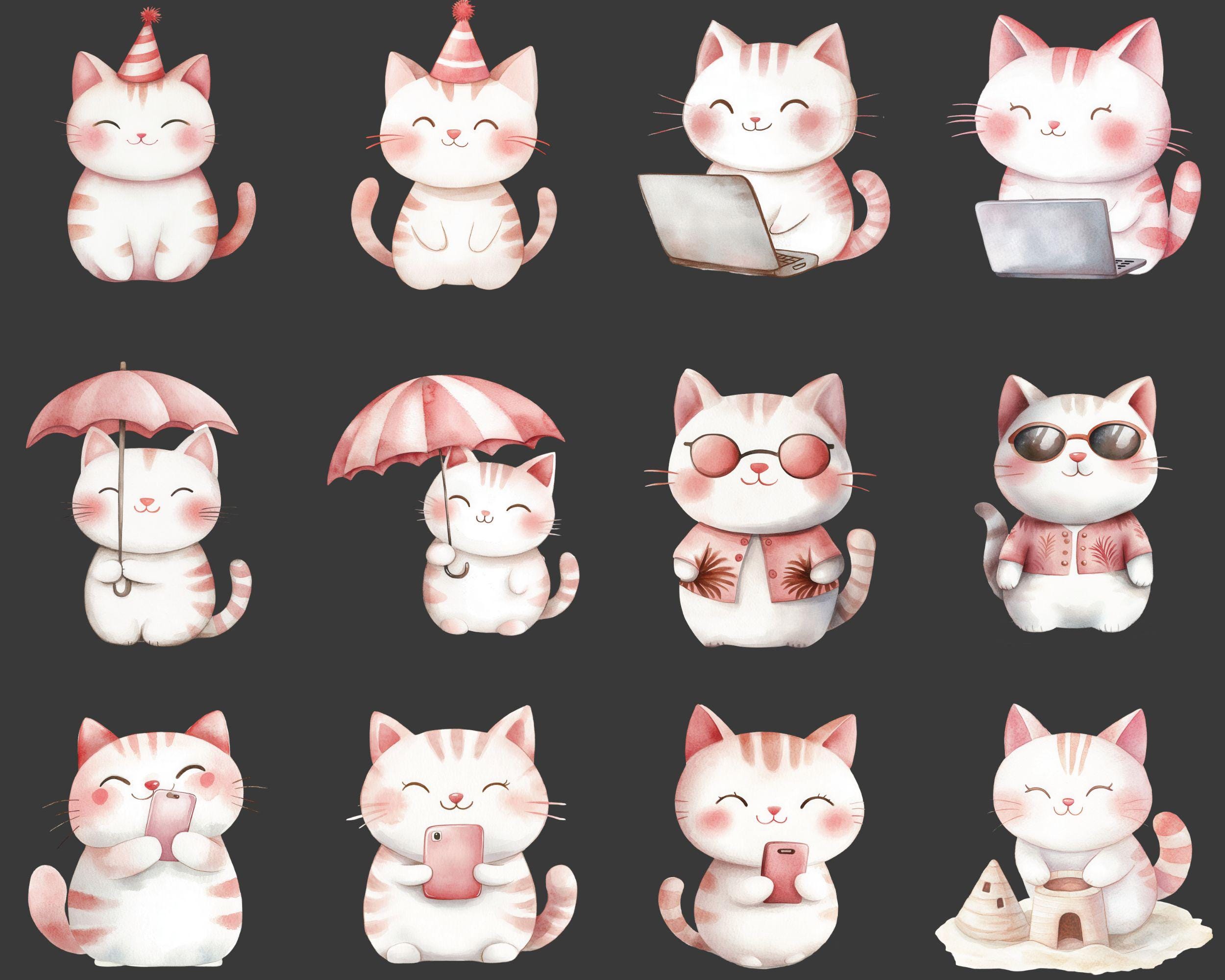 Kawaii Cats Clipart Bundle | Cute Cat Clipart | Cute Kitten Clipart ...
