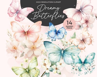 Butterflies Clipart Bundle | Butterfly PNG | Watercolor Butterflies | Spring Clipart | Junk Journals | Digital Paper Craft