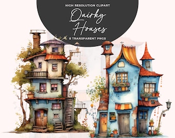 Quirky House Clipart | Whimsical Houses | Watercolor Houses | Houses Png | Commercial Use | Junk Journals | Digital Paper Craft