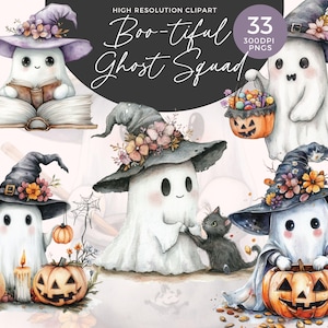Cute Ghost Clipart | Whimsical Ghost Clipart | Watercolor Halloween Clipart | Cute Halloween | Boho Ghost Clipart | Spooky Clipart
