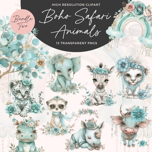 Boho Safari Tier Clipart | Süße Safari Tiere Clipart Png | Dschungel Tiere Clipart | Safari Dschungeltiere Clip Art | Kinderzimmer Wand Dekor