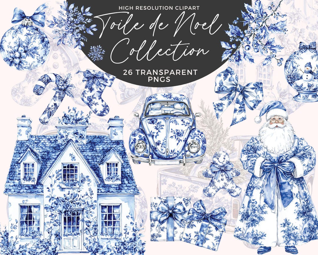 Christmas Toile Clipart | Toile De Jouy Clipart | French Vintage ...