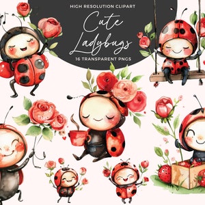 Mariquita Clipart PNG / Acuarela Linda Mariquita Clipart / Insecto Primavera Verano / Sublimación de guardería / Mariquitas Kawaii / Amante de las Mariquitas