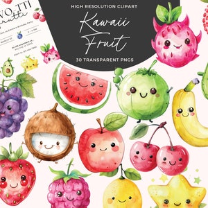 Obst Clipart | Niedliches Essen | Niedliches Obst Clipart | Sommer Obst Clipart | Kawaii Clipart | Erster Geburtstag Clipart | Baby Shower Cliparts