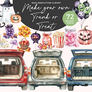 Trunk Or Treat Clipart | Trick Or Treat | Cute Halloween Clipart | Watercolor Halloween Clipart | Halloween Invitation | Halloween Party