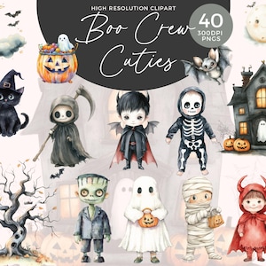 Niedliche Halloween Clipart | Aquarell Halloween Clipart | Monster Clipart | Kinder Halloween | Gruselige Clipart | Süßes oder Saures Clipart