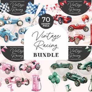 Aquarell Vintage Rennauto Kinderzimmer Clipart-Set | Rennwagen Clipart | Aquarell Autos Blau | Kinderzimmer Dekor | Babyparty | Druckbare Kunst