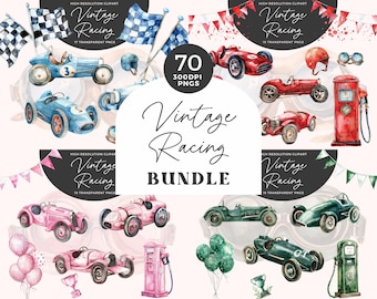 Aquarel vintage raceauto kinderkamer clipartset | Raceauto-clipart | Aquarel auto's blauw | Kinderkamerdecoratie | Babyshower | Afdrukbare kunst