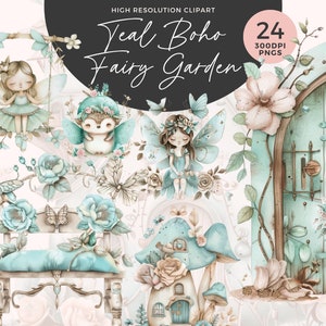 Jardin féerique magique sarcelle des cliparts | Fée rose PNG | Images de fées mignonnes | Forêt enchantée | Clipart chambre d'enfant | Clipart fée | Journal indésirable