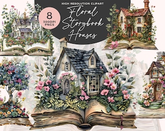 Whimsical Storybook Houses | Fantasy Floral Book Houses | Floral Book PNG | Quirky House Clipart | Junk Journals | Digital Paper Craft