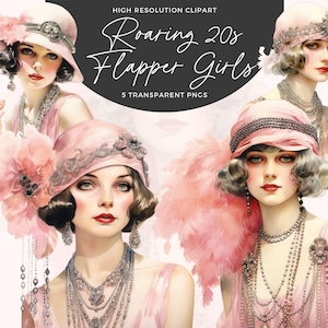 Roaring 20&#39;s Clipart | Flapper Girls Clipart | Great Gatsby Clipart | Vintage Clipart Printables | Art Deco | Junk Journals | Commercial Use