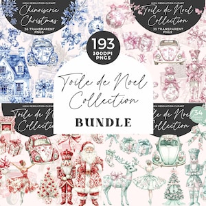 Clipart Toile na Boże Narodzenie | Clipart Toile De Jouy | Francuskie zabytkowe elementy bożonarodzeniowe | Niebieskie Chinoiserie Boże Narodzenie | Clipart Toile na Niebieski