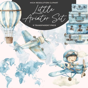 Flugzeug Clipart | Heißluftballon | Babyparty Clipart | Erster Geburtstag Clipart | Kinderzimmer Kunst | Junk Journal | Papierkunst