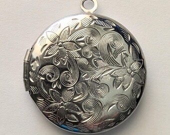 4 Silver Color Floral Locket Pendant Charm