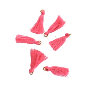 9 Bright Neon Pink Cotton Tassels with Gold Jump Ring
