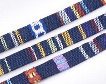 Navy Blue Patterned Flat Woven Cloth Cord