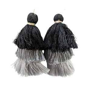2 Large Ombre Multi-Layer Tassels in Black and Gray