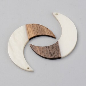 Opaque Resin & Walnut Wood Moon Pendants 2 Pieces
