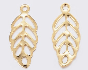 20 Pieces Gold Plated Leaf Pendant Charms