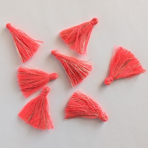 10 Neon Pink and Gold Multicolor Cotton Tassels