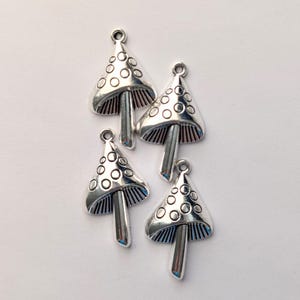 4 Silver Alloy Mushroom Pendant Charm