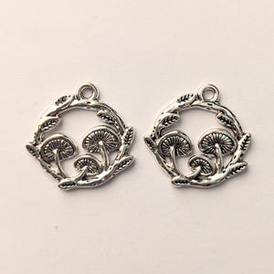 2 Silver Alloy Mushroom Pendant Charm