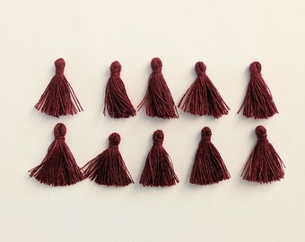 10 Tiny Burgundy Cotton Tassels