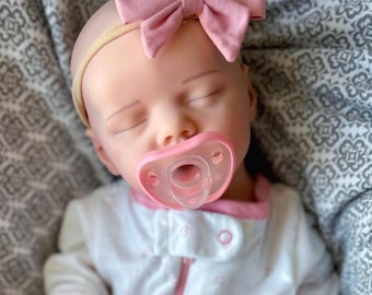 Ready to Ship! FULL-BODY SILICONE reborn doll sleeping girl 5.5 lbs. 18" She takes a full pacifier and sucks thumb! rooted eyelashes