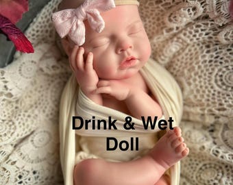 READY TO SHIP! Drink & Wet silicone baby doll, reborn Girl 8 lbs. 19" No seams on arms or legs, baths ok, realistic doll for therapy or play