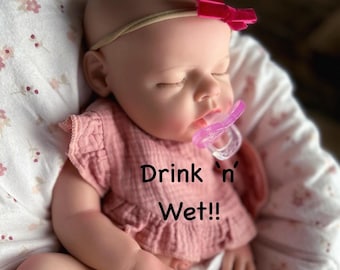 Ready to Ship! Drink & Wet silicone baby doll, reborn Girl 8 lbs. 19" No seams on arms or legs, baths ok, realistic doll