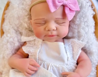 Silicone Baby Doll, reborn girl, full-body silicone, Takes real pacifier, 7 lbs, 20", floppy realistic doll for collectors or child's gift