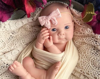 CHOOSE EYE COLOR! Full Body Silicone Baby Doll, reborn girl, Open Mouth, 20", 7.5 lbs. Ships next day! Squishy and floppy, baths ok