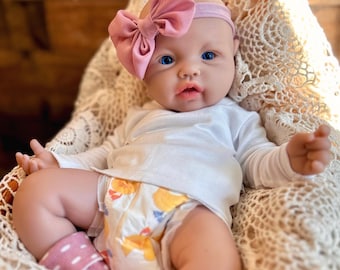 READY TO SHIP! Full Body Silicone *upgraded eyes* reborn girl, mouth open for bottle/pacifier, heavy, floppy, realistic awake newborn