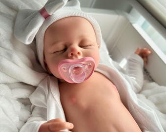 Ready to Ship! SILICONE BABY DOLL Girl, full-body silicone, Takes Paci, 6 lbs., 18", rooted eyelashes, can take a bath, realistic baby doll