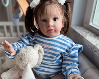 WEIGHTED 9 1/2 lbs. 26" vinyl reborn baby doll, cloth body, posable, rooted hair, magnetic pacifier, reborn toddler, big box opening